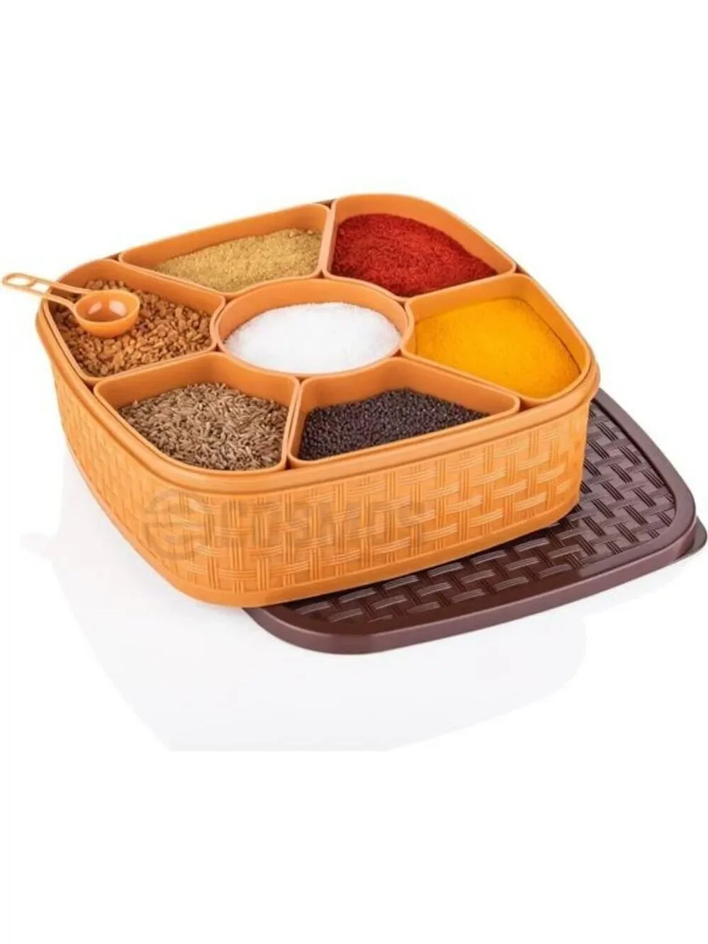 Plastic masala spice box with 7 compartments dry fruit container kitchen storage
